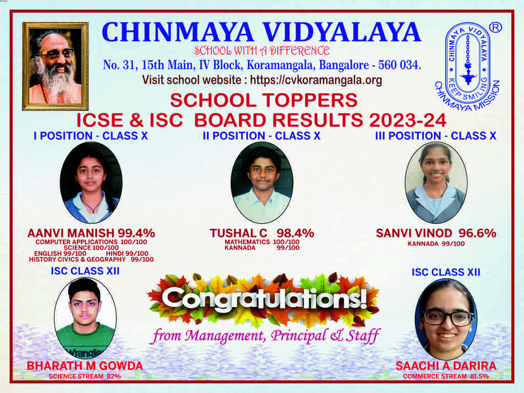 Toppers Banner - Chinmaya Vidyalaya, Koramangala